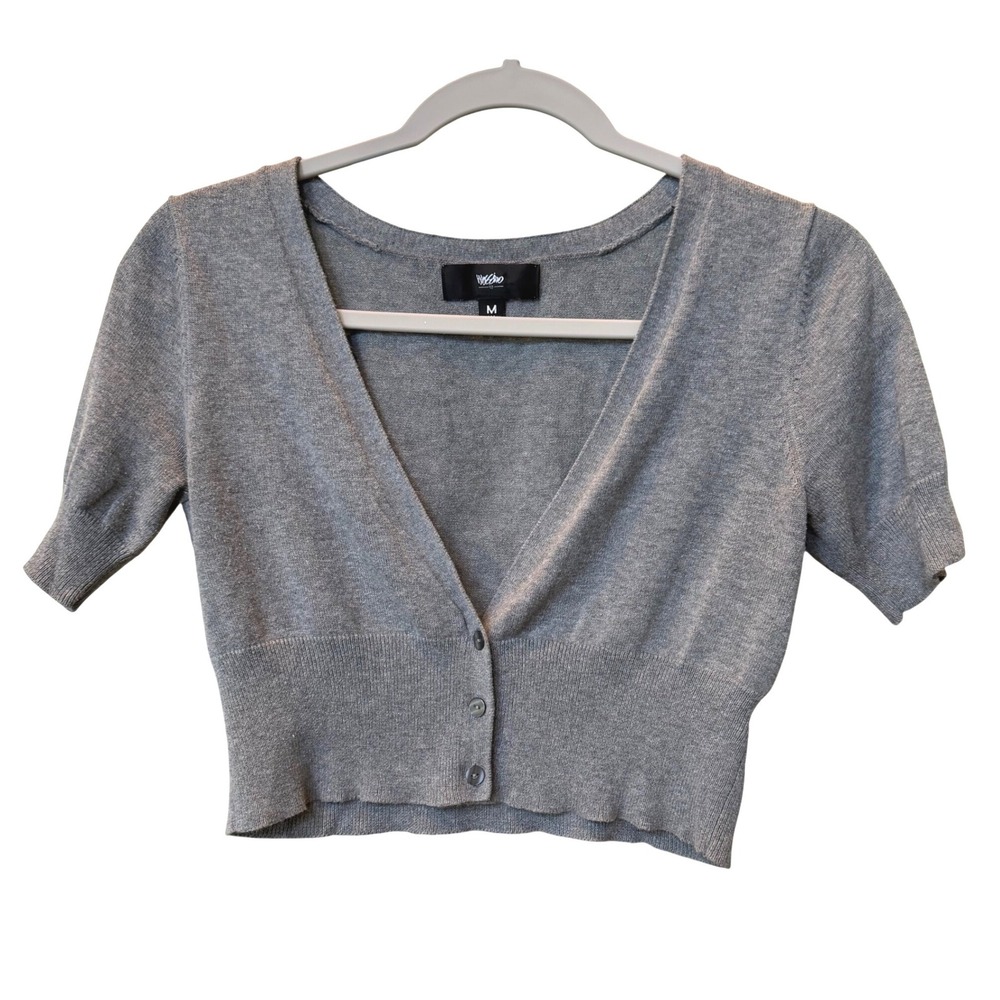 Mossimo Gray Short Sleeve Cropped Cardigan V-Neck 2010 Cotton Knit Medium